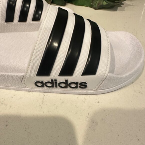 Adidas Adilette Shower Slides White & Black Slip-On Sandals Size 7 Comfortable L - Picture 5 of 6